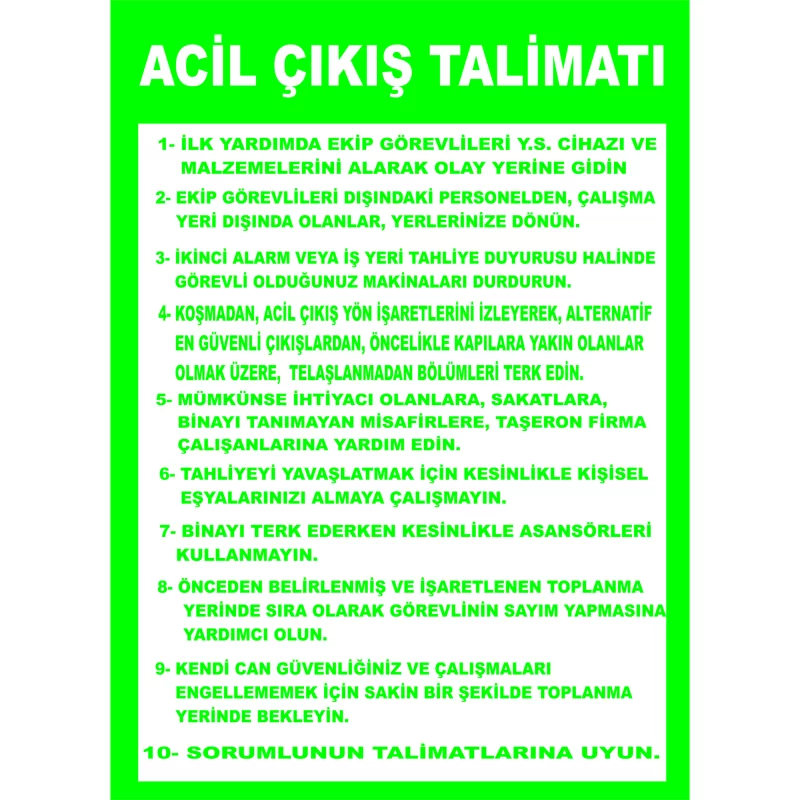 35X50 - Acil Çıkış Talimatı