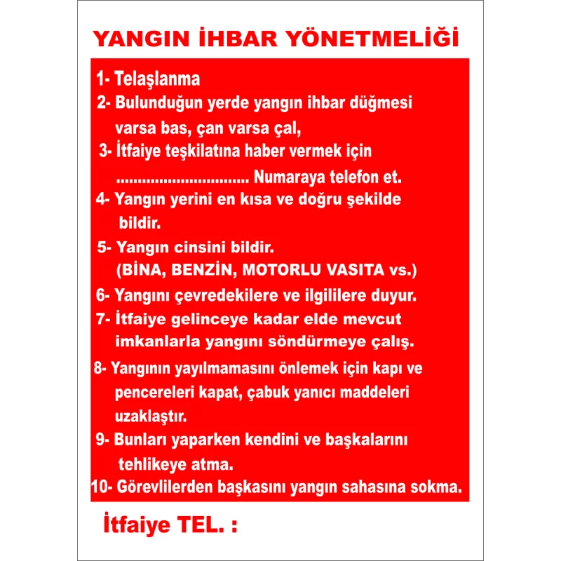 35X50 - Yangın İhbar Yönetmeliği